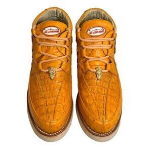 Los Altos Genuine Gator W/Ostrich Casual Shoe/Boot in Buttercup Lace Up SZ 7.5